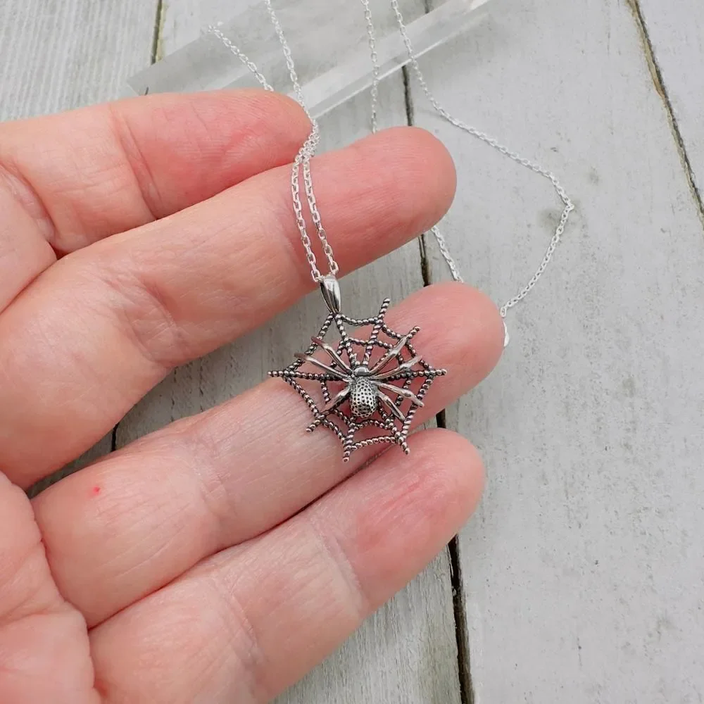 Spider Web Sterling Silver Spider Necklace